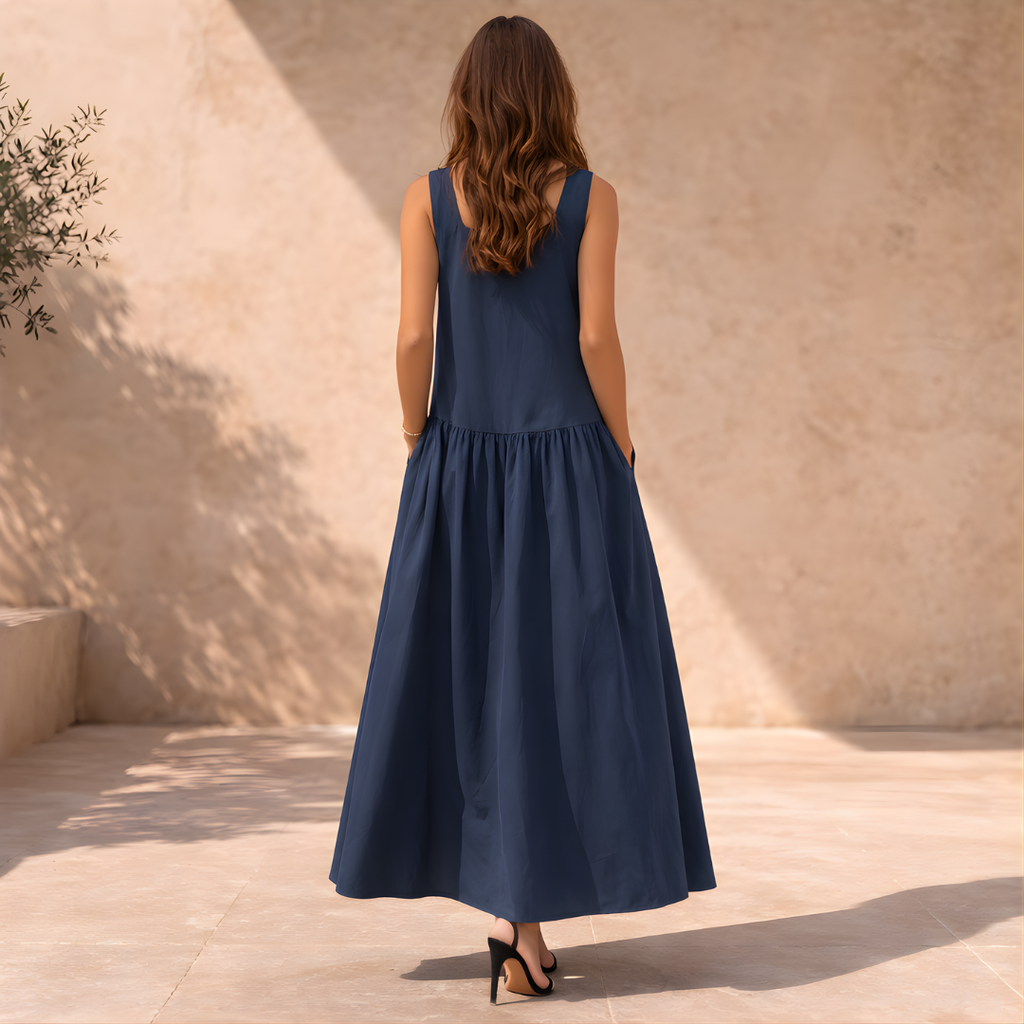 Sleeveless A-Line Maxi Dress for Women - Round Neck, Casual Summer Wear
