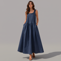 Sleeveless A-Line Maxi Dress for Women - Round Neck, Casual Summer Wear