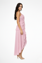 Sleeveless Halter Backless Ruffled Maxi Dress for Summer Weddings