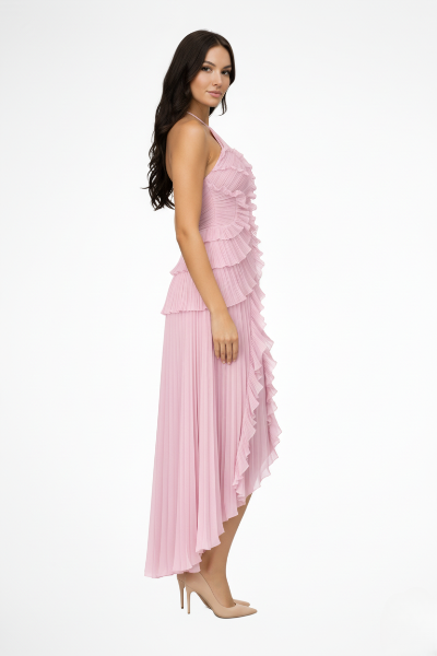Sleeveless Halter Backless Ruffled Maxi Dress for Summer Weddings