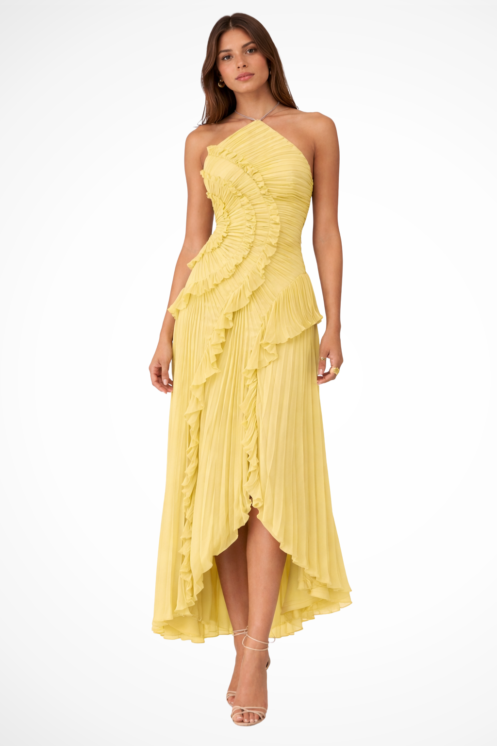 Sleeveless Halter Backless Ruffled Maxi Dress for Summer Weddings