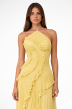 Sleeveless Halter Backless Ruffled Maxi Dress for Summer Weddings