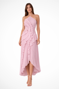 Sleeveless Halter Backless Ruffled Maxi Dress for Summer Weddings