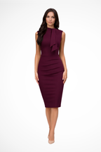 Sleeveless Midi Wedding Guest Dress with Draped Front Detail in Soft Fabric