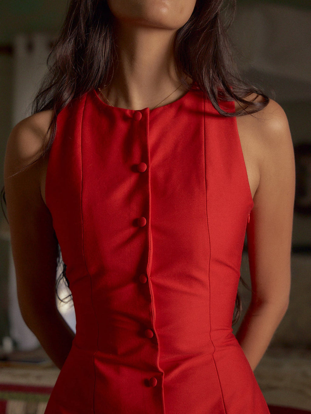 Sleeveless Mini Dress with Button Detail - Casual Summer Fashion for Women