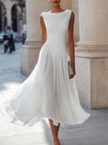 Sleeveless Pleated Midi Dress Women UK – Draped Neck Evening Gown, Wedding Guest & Formal Occasion