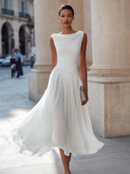 Sleeveless Pleated Midi Dress Women UK – Draped Neck Evening Gown, Wedding Guest & Formal Occasion