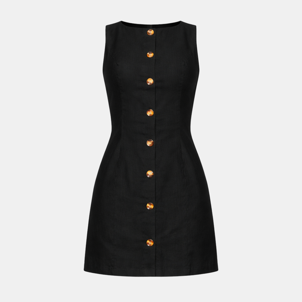 Sleeveless Square Neck Mini Dress with Button Front for Casual Wear