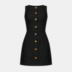 Sleeveless Square Neck Mini Dress with Button Front for Casual Wear