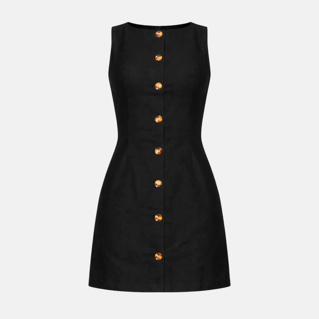 Sleeveless Square Neck Mini Dress with Button Front for Casual Wear