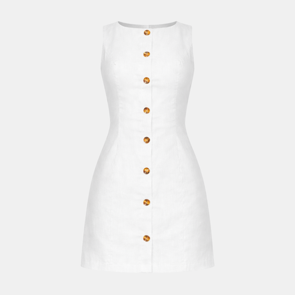 Sleeveless Square Neck Mini Dress with Button Front for Casual Wear