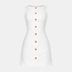 Sleeveless Square Neck Mini Dress with Button Front for Casual Wear