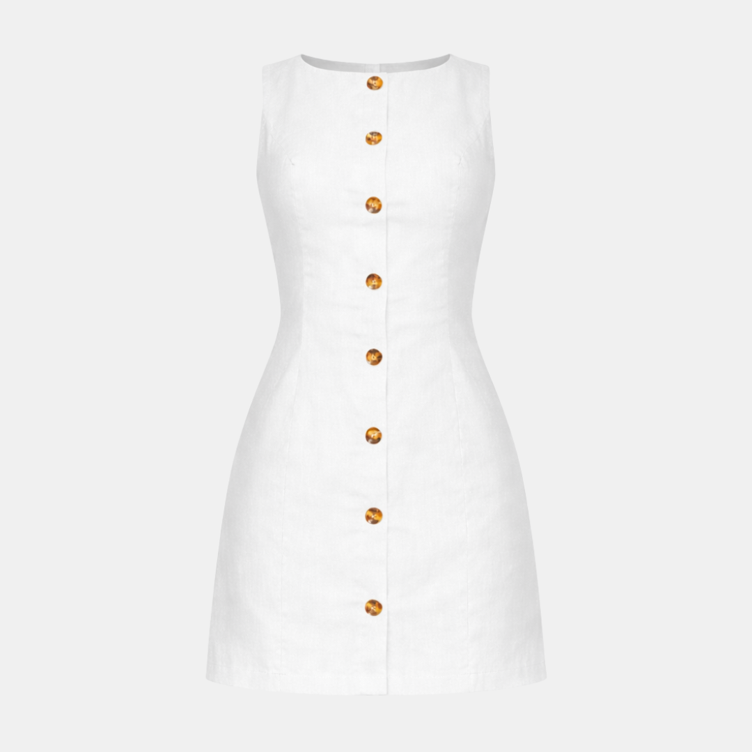 Sleeveless Square Neck Mini Dress with Button Front for Casual Wear