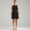Sleeveless Square Neck Mini Dress with Button Front for Casual Wear