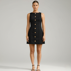 Sleeveless Square Neck Mini Dress with Button Front for Casual Wear
