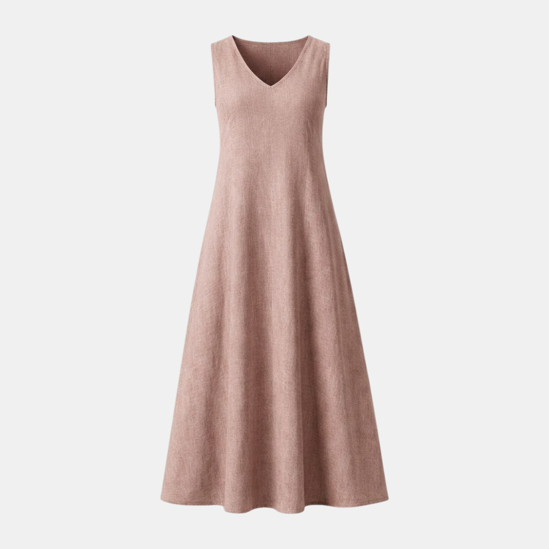 Sleeveless V-Neck Linen Maxi Dress for Women - Casual Summer Wear
