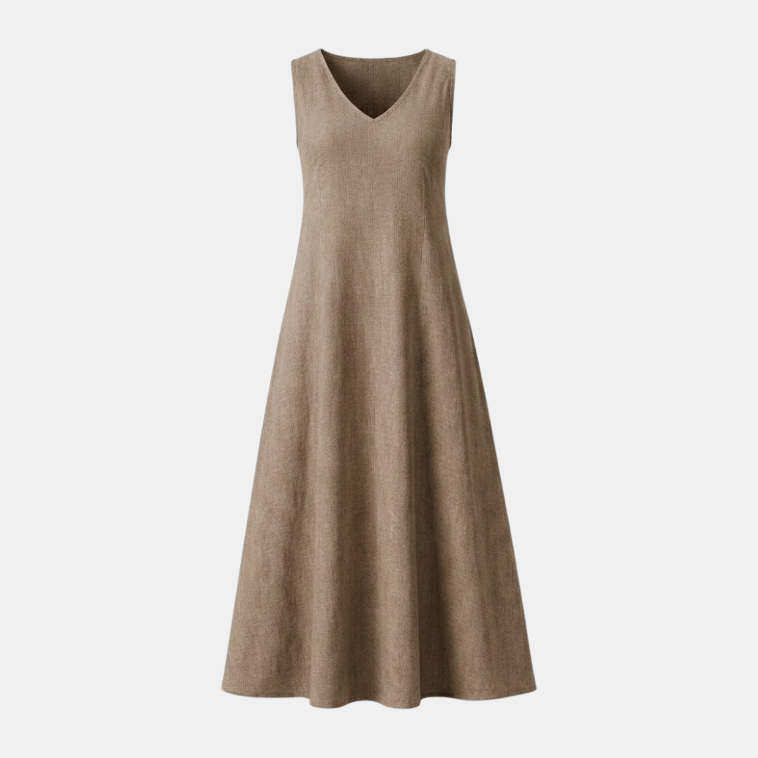 Sleeveless V-Neck Linen Maxi Dress for Women - Casual Summer Wear