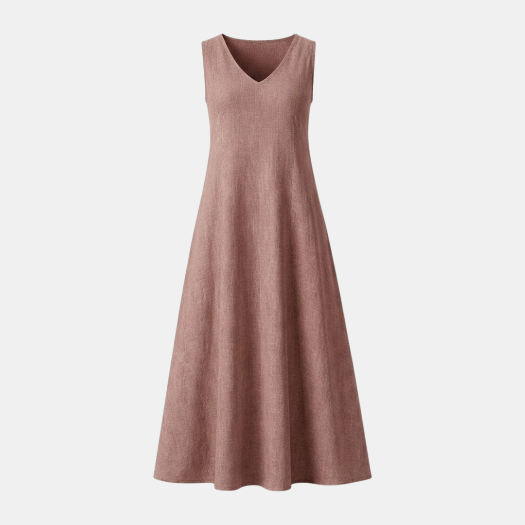 Sleeveless V-Neck Linen Maxi Dress for Women - Casual Summer Wear