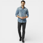 Slim Fit Denim Shirt for Men - Western Style Button-Up - Casual Wear - Versatile and Comfortable