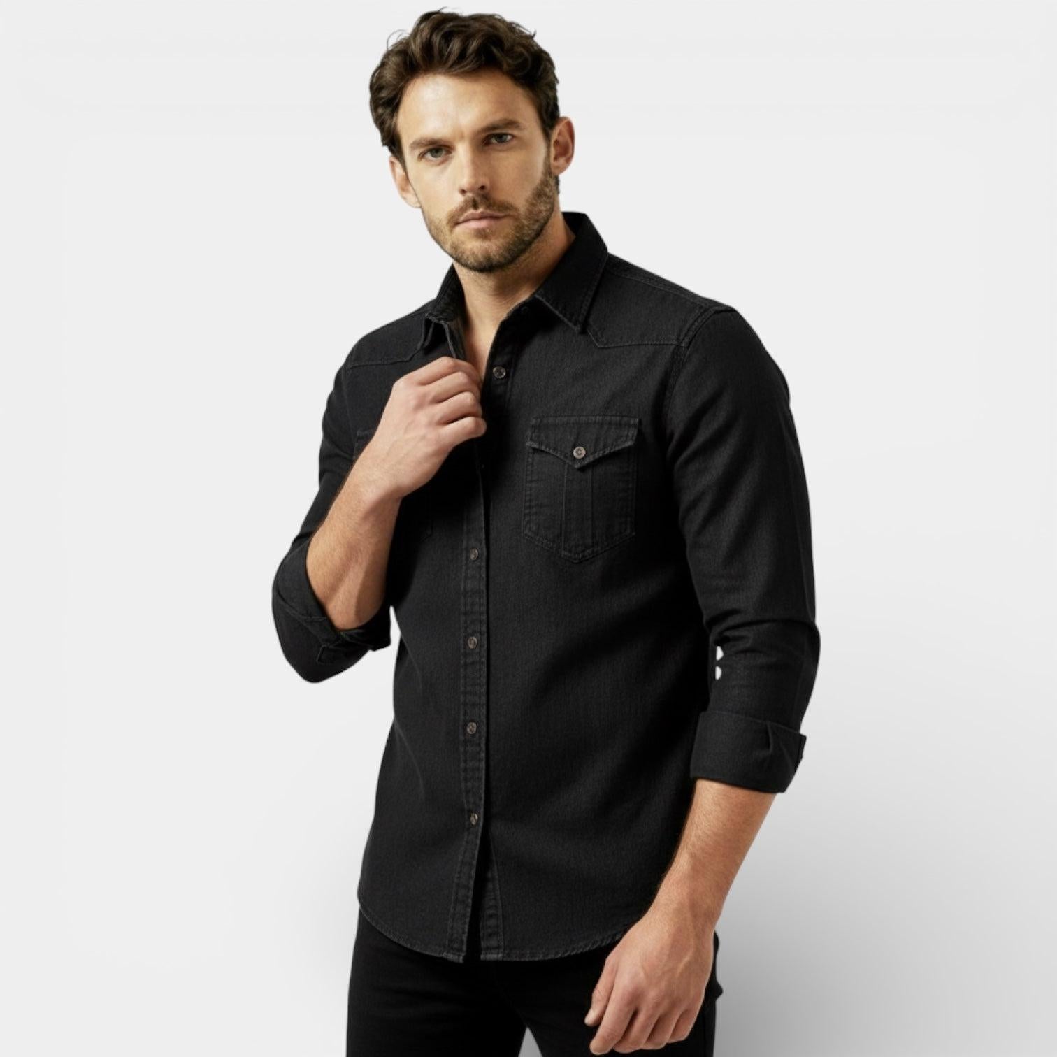 Slim Fit Denim Shirt for Men - Western Style Button-Up - Casual Wear - Versatile and Comfortable