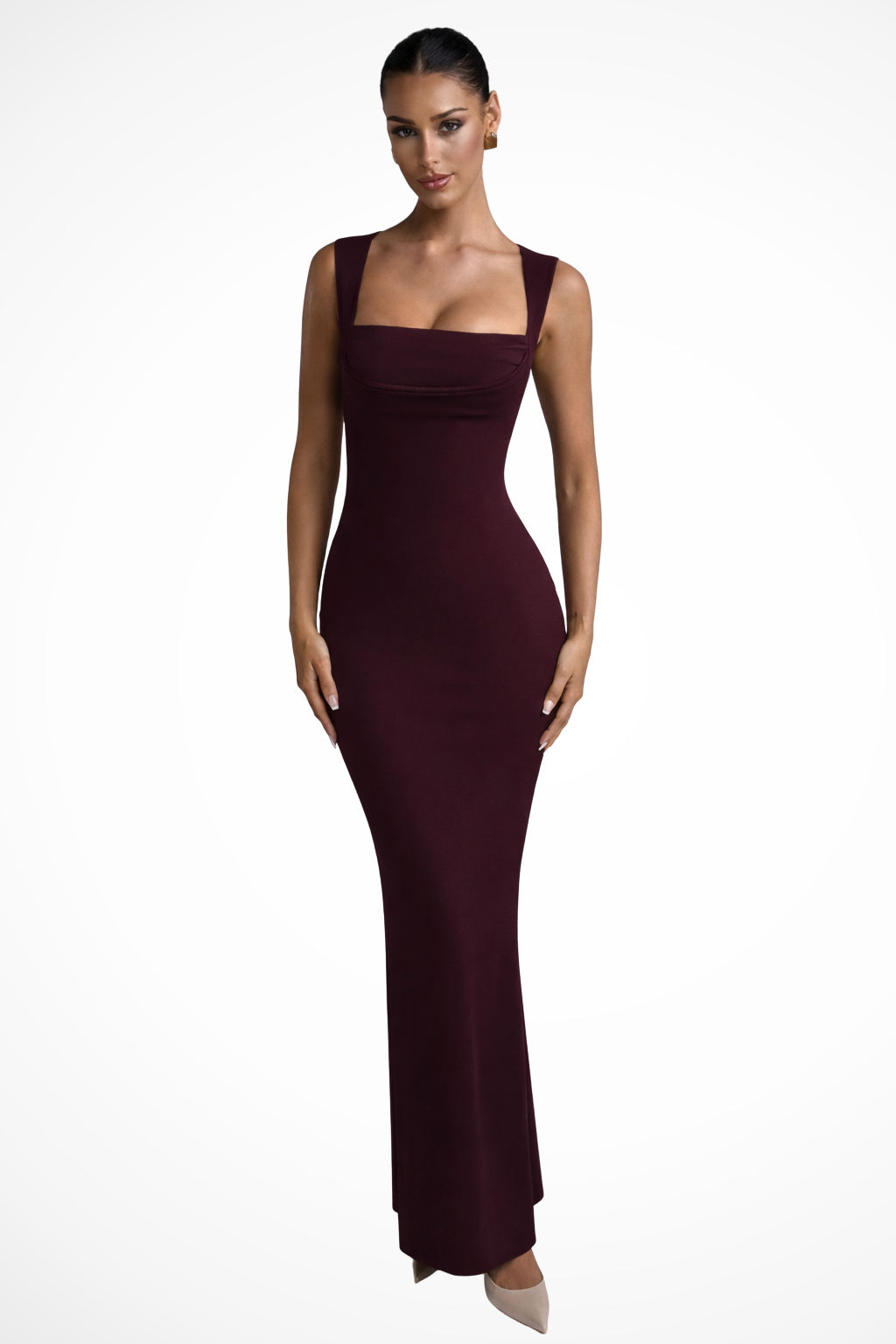 Square Neck Bodycon Maxi Dress for Women | Elegant Wedding Guest Attire