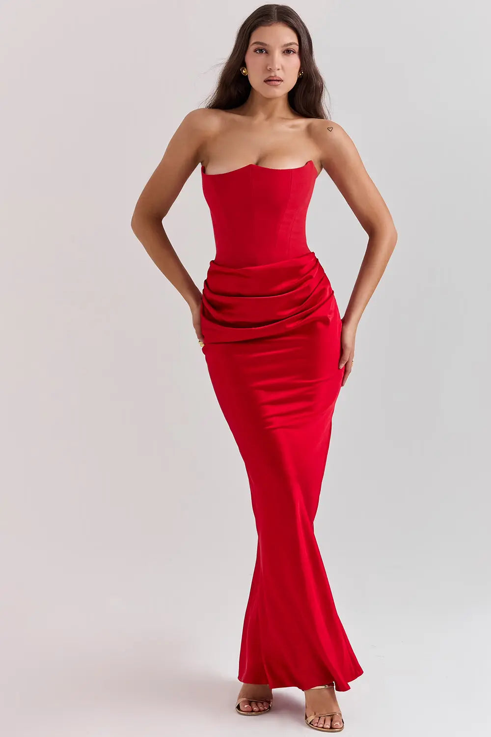Strapless Maxi Dress for Women - Lightweight Fabric, Gathered Waist - Elegant Summer Evening Wear