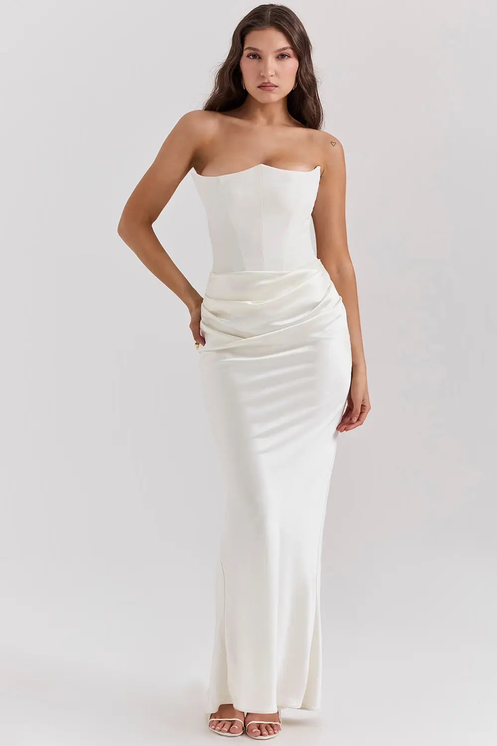 Strapless Maxi Dress for Women - Lightweight Fabric, Gathered Waist - Elegant Summer Evening Wear
