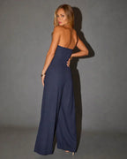 Strapless Women's Jumpsuit in Soft Fabric with Straight Legs for Casual or Formal Wear