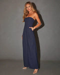 Strapless Women's Jumpsuit in Soft Fabric with Straight Legs for Casual or Formal Wear