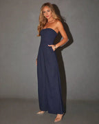 Strapless Women's Jumpsuit in Soft Fabric with Straight Legs for Casual or Formal Wear