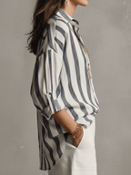 Striped Cotton Linen Long-Sleeve Shirt Women UK – Smart Casual Office Holiday Wear