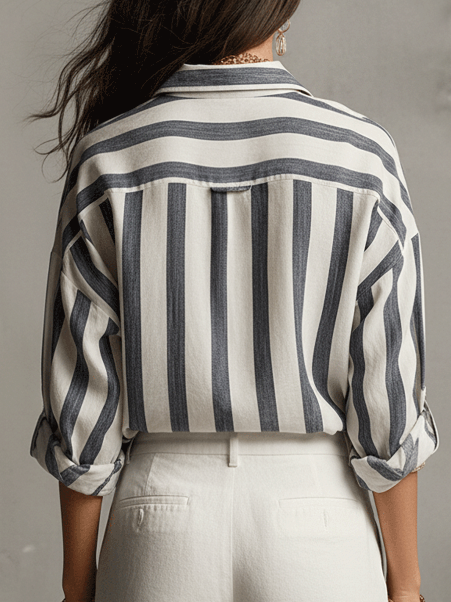 Striped Cotton Linen Long-Sleeve Shirt Women UK – Smart Casual Office Holiday Wear