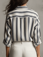 Striped Cotton Linen Long-Sleeve Shirt Women UK – Smart Casual Office Holiday Wear