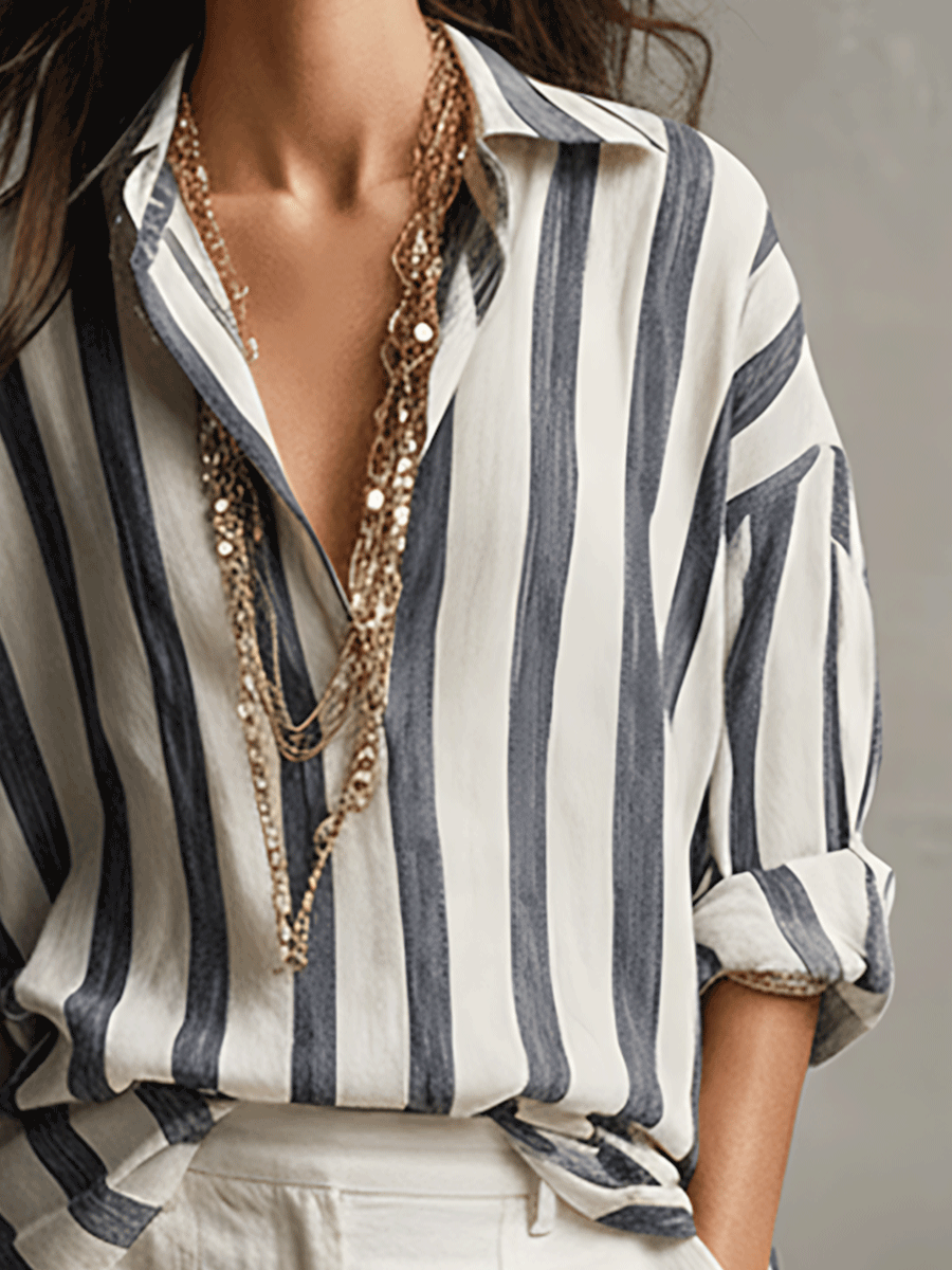 Striped Cotton Linen Long-Sleeve Shirt Women UK – Smart Casual Office Holiday Wear