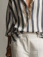 Striped Cotton Linen Long-Sleeve Shirt Women UK – Smart Casual Office Holiday Wear