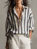 Striped Cotton Linen Long-Sleeve Shirt Women UK – Smart Casual Office Holiday Wear