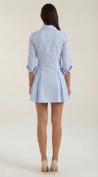 Striped Cotton Shirt Dress for Women - Casual Everyday Wear with Short Sleeves and Button Closure