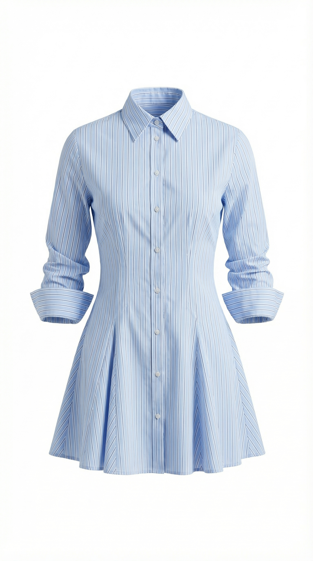 Striped Cotton Shirt Dress for Women - Casual Everyday Wear with Short Sleeves and Button Closure