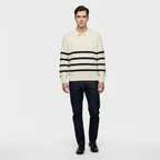 Striped Knit Polo Shirt for Men - Slim Fit Cotton Casual Wear - Perfect for Everyday and Smart Casual Outfits