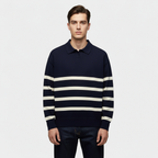 Striped Knit Polo Shirt for Men - Slim Fit Cotton Casual Wear - Perfect for Everyday and Smart Casual Outfits