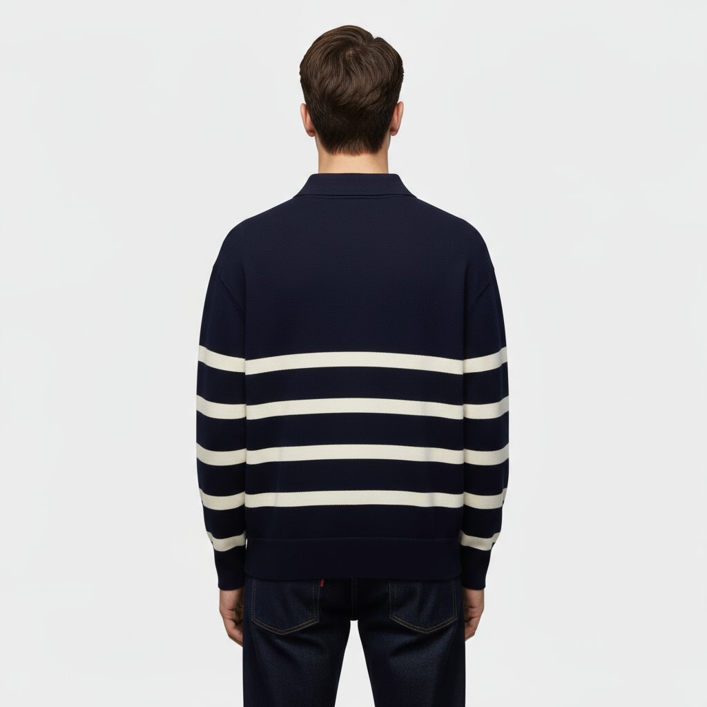 Striped Knit Polo Shirt for Men - Slim Fit Cotton Casual Wear - Perfect for Everyday and Smart Casual Outfits