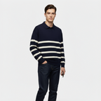 Striped Knit Polo Shirt for Men - Slim Fit Cotton Casual Wear - Perfect for Everyday and Smart Casual Outfits