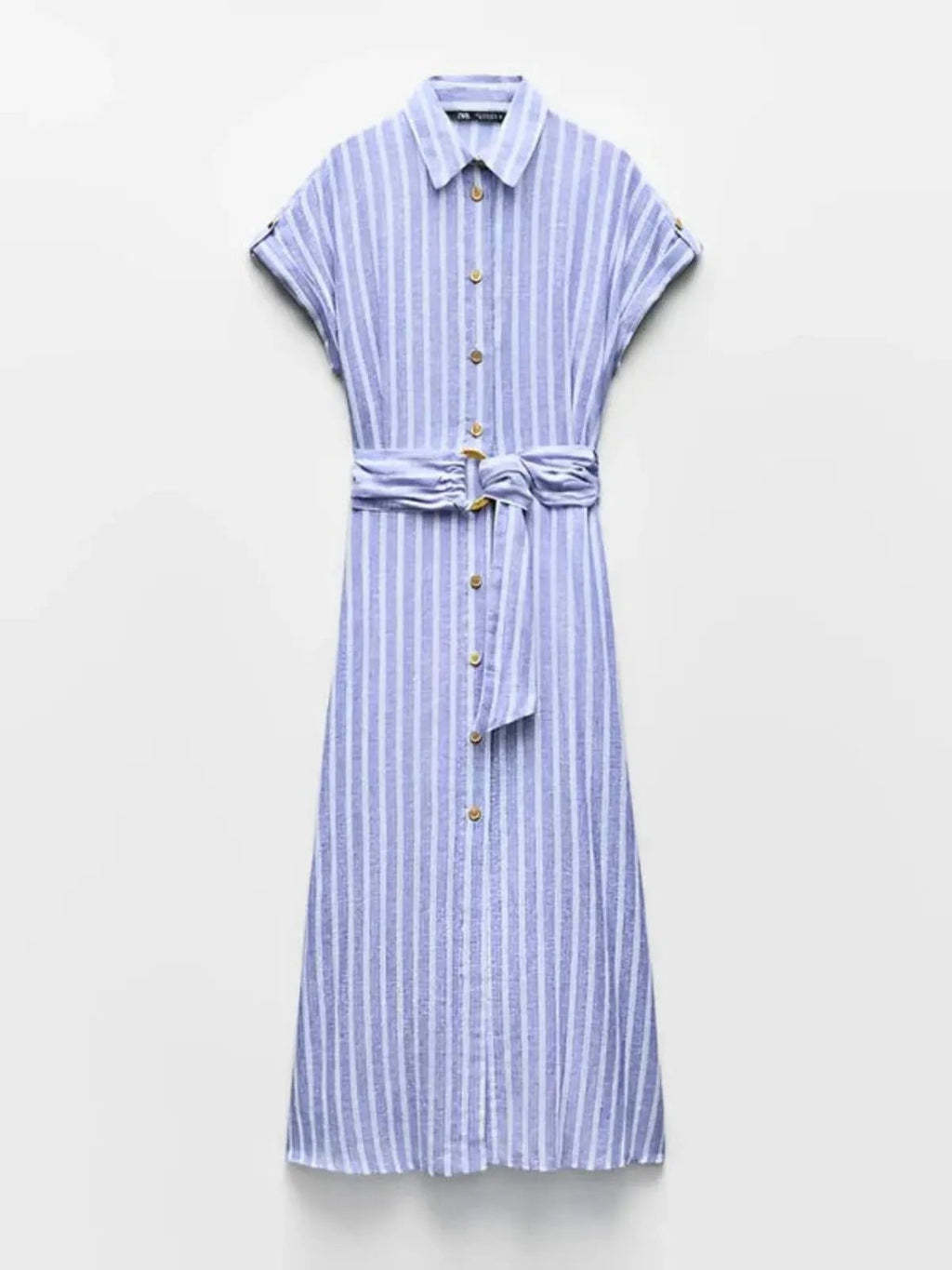 Striped Linen-Blend Maxi Dress with Belt for Work and Casual Wear
