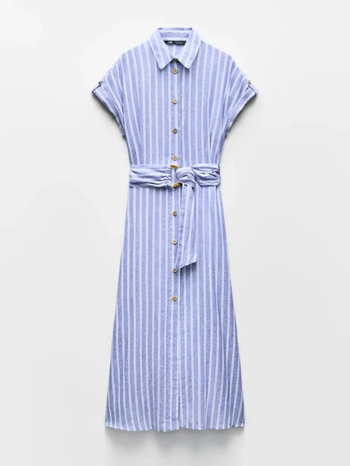 Striped Linen-Blend Maxi Dress with Belt for Work and Casual Wear