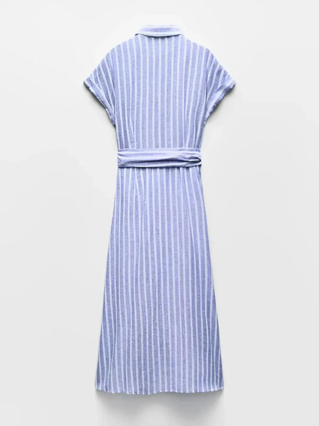 Striped Linen-Blend Maxi Dress with Belt for Work and Casual Wear