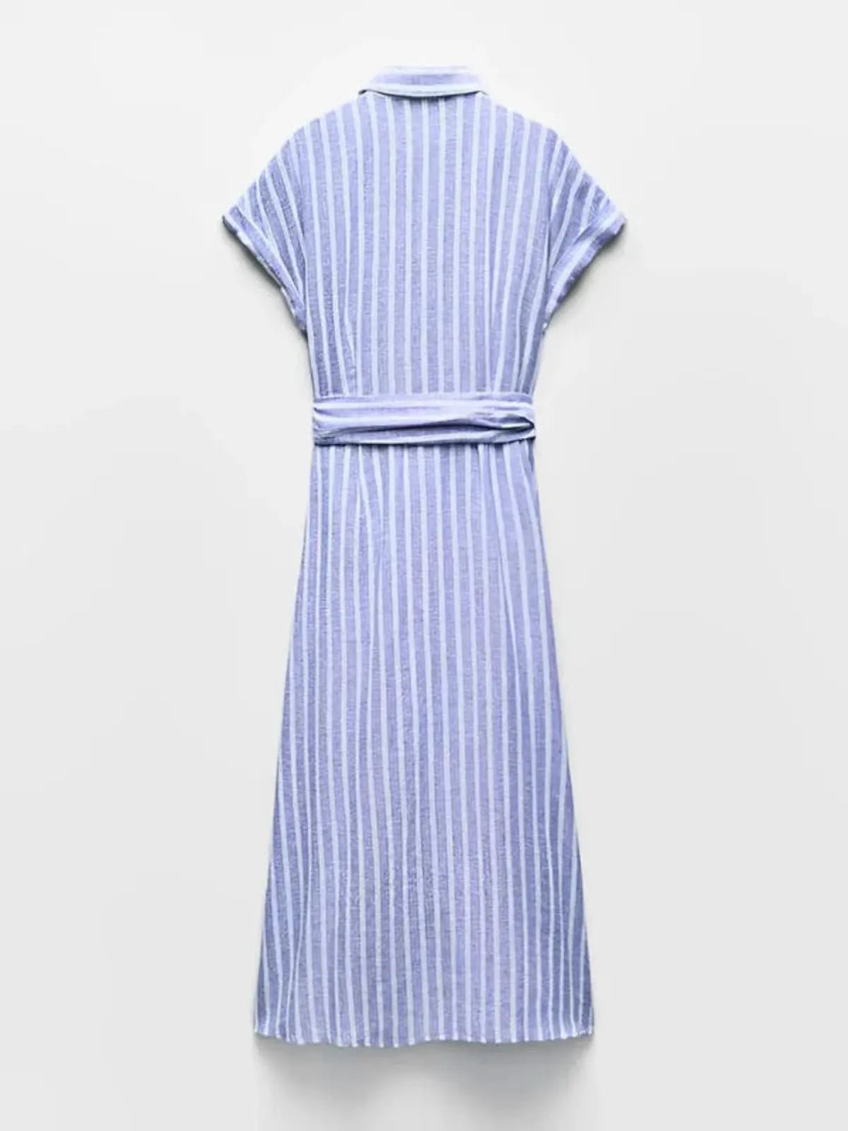 Striped Linen-Blend Maxi Dress with Belt for Work and Casual Wear