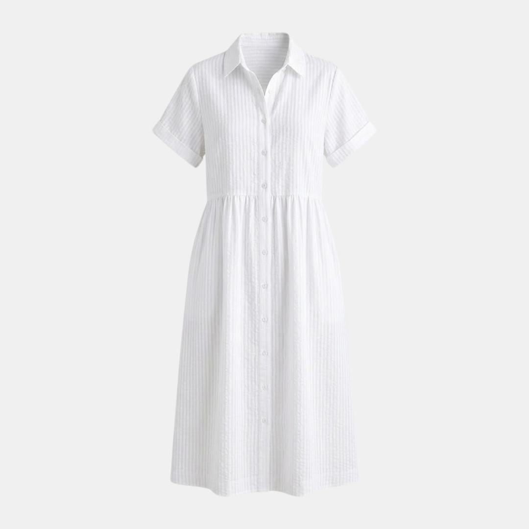Striped Linen Blend Midi Dress for Women with Pockets - Casual Wear