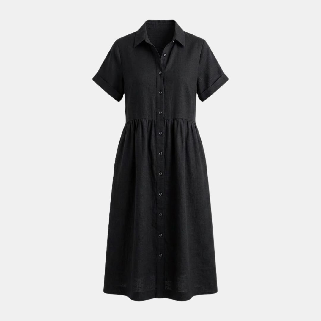 Striped Linen Blend Midi Dress for Women with Pockets - Casual Wear