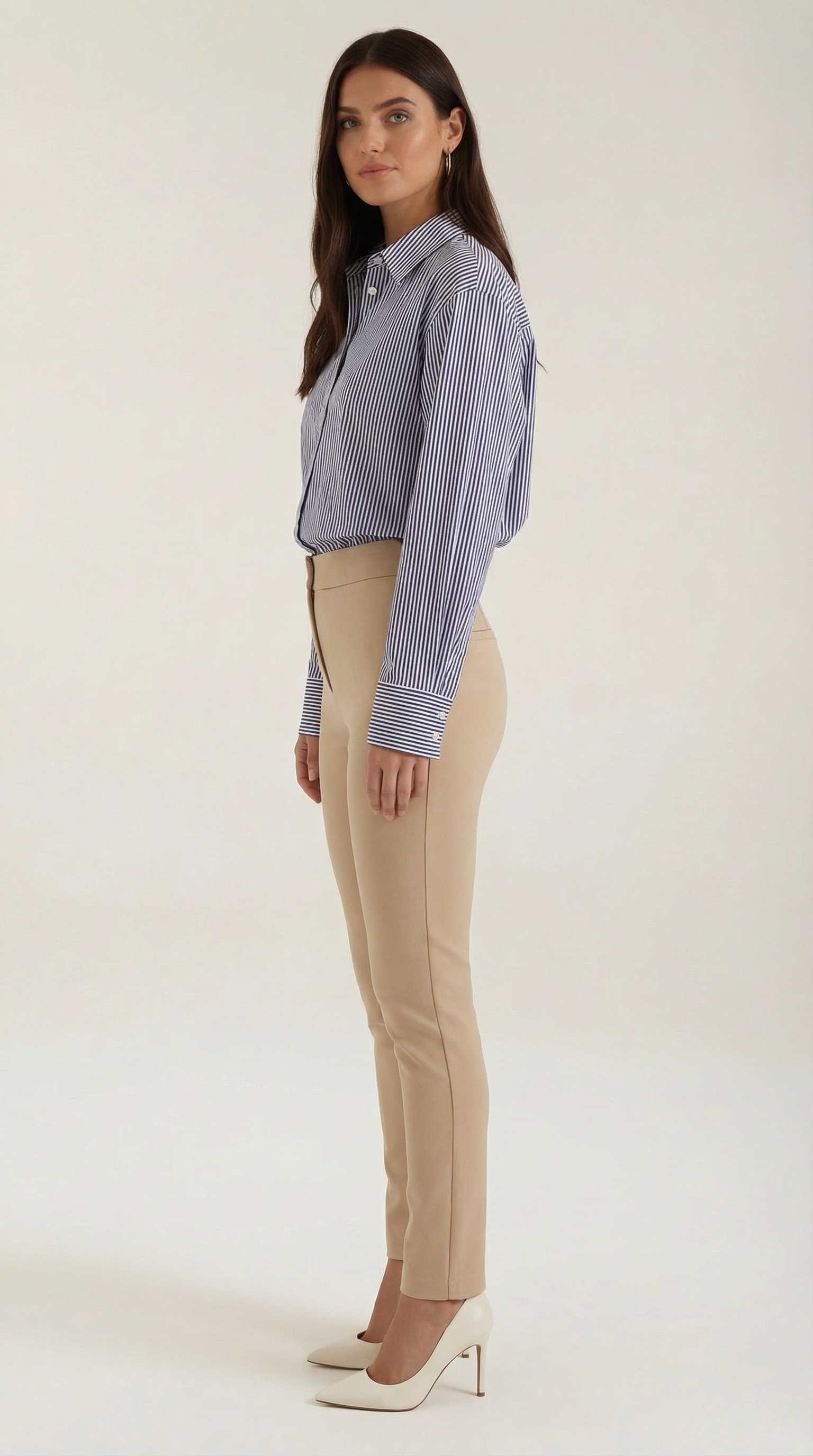 Striped Long Sleeve Blouse for Women - Lightweight Cotton Blend - Casual or Office Wear - Versatile and Stylish Top
