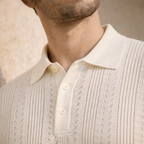 Textured Pointelle Knit Polo Shirt for Men - Casual Wear, Short Sleeve